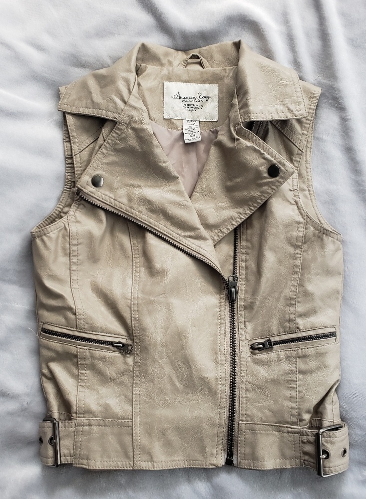 AMERICAN RAG Beige Faux Leather Vest Side Buckles